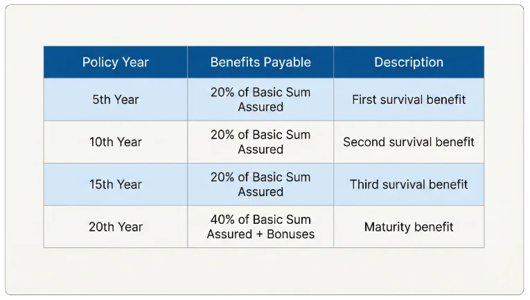 Calculation Structure of LIC New Money Back 20 Years Plan 920