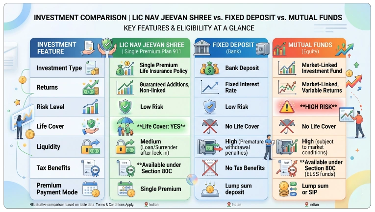 Comparing LIC Nav Jeevan Shree Single Premium Plan 911 with Other Savings Options