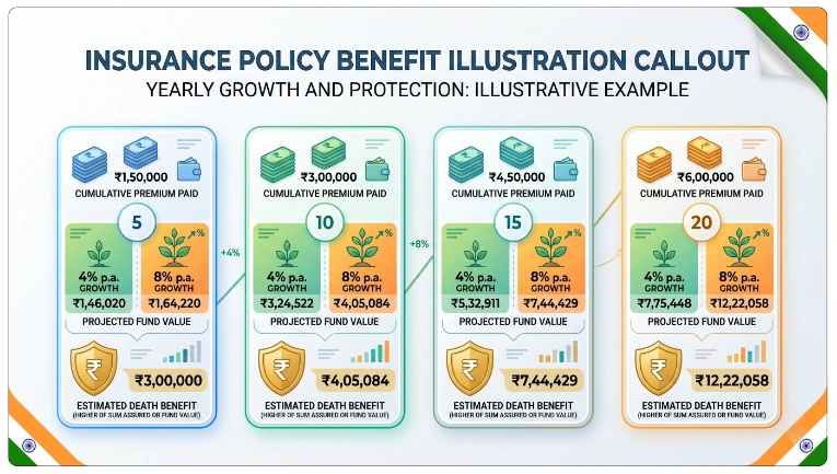 Example of LIC New Endowment Plus Plan 935 Benefits Calculation