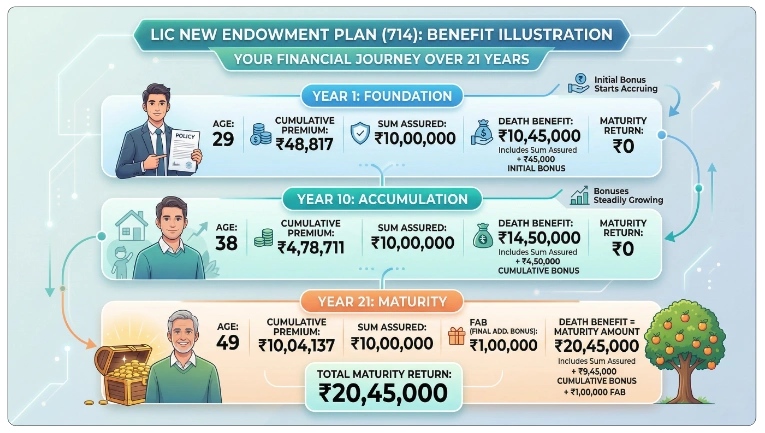 Illustration of LIC New Endowment Plan 714 Benefits