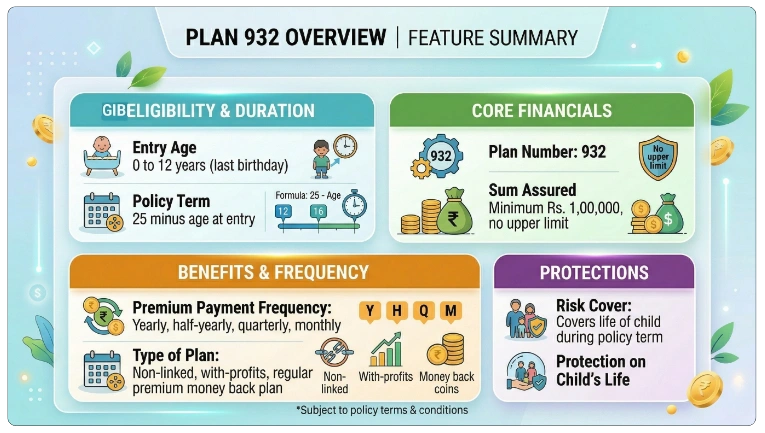 Key Features of LIC New Children's Money Back Plan 932