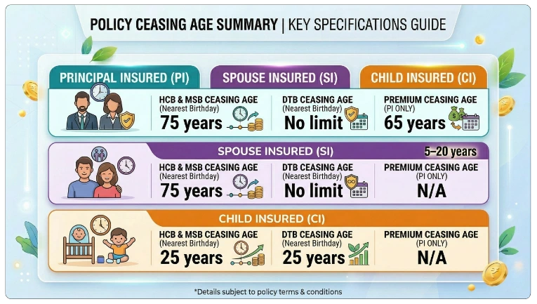 Coverage Ceasing Ages for LIC Health Protection Plus Plan 902 Calculator