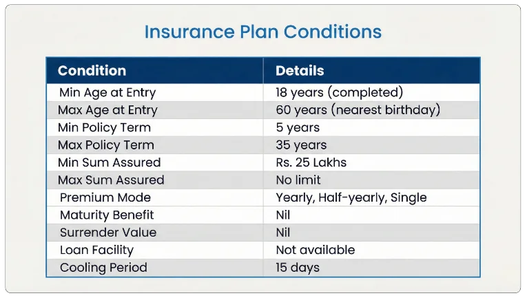 Summary of Policy Conditions of LIC Amulya Jeevan I Plan 190